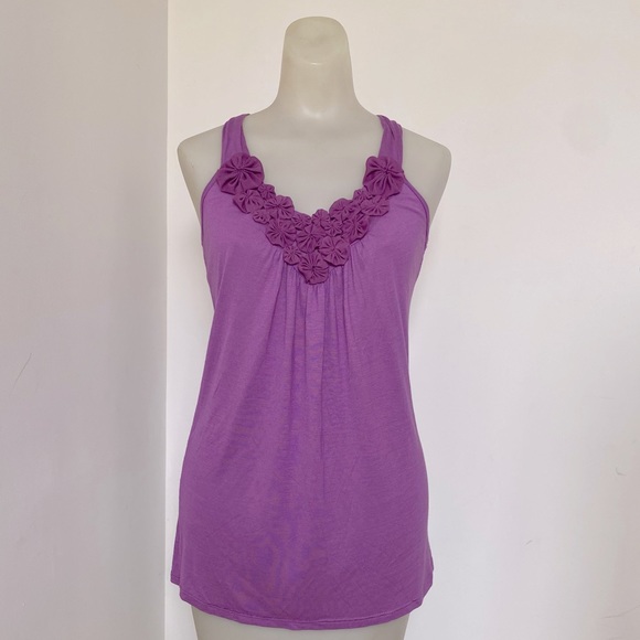 Charlotte Russe Purple Tank Top with Flower Details Size Small - Picture 2 of 6